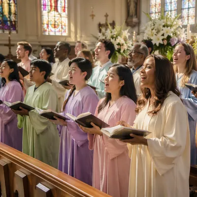 Joyful Easter Choir in Church Sanctuary