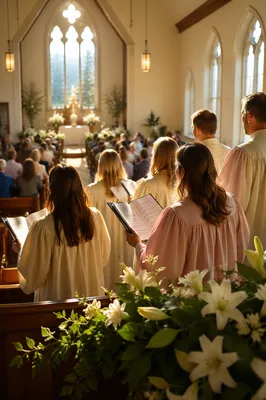 Joyful Easter Choir in Country Church