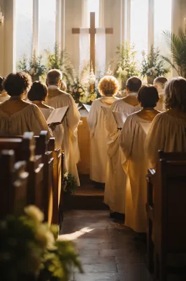Joyful Easter Choir in Country Church