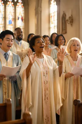 Joyful Easter Choir in Sunlit Church