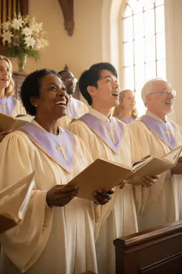 Joyful Easter Choir in Bright Sanctuary
