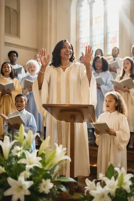 Joyful Choir Singing in Sunlit Church