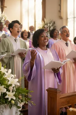 Joyful Easter Choir in Bright Sanctuary