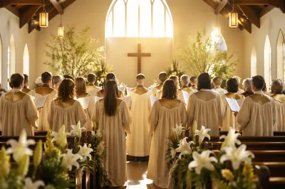 Joyful Easter Choir in Sunlit Church