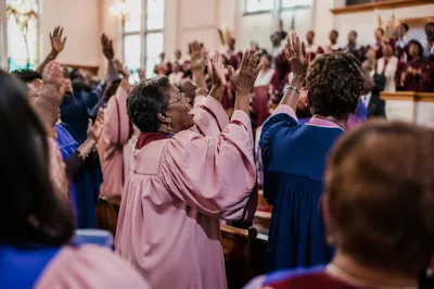 Joyful Choir Singing in Church Sanctuary
