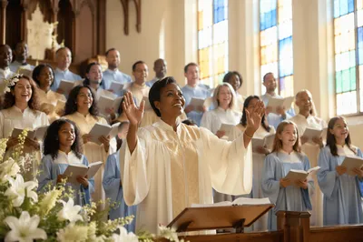 Easter Choir Singing in Sunlit Church
