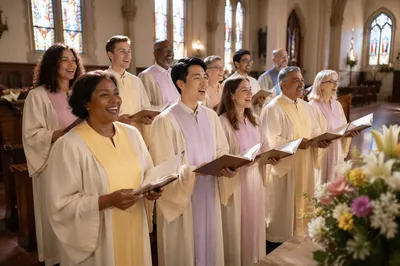 Joyful Choir Singing in Bright Church