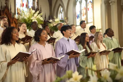 Joyful Easter Choir in Church Sanctuary