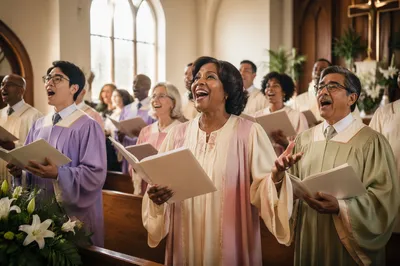 Joyful Easter Choir in Sunlit Church