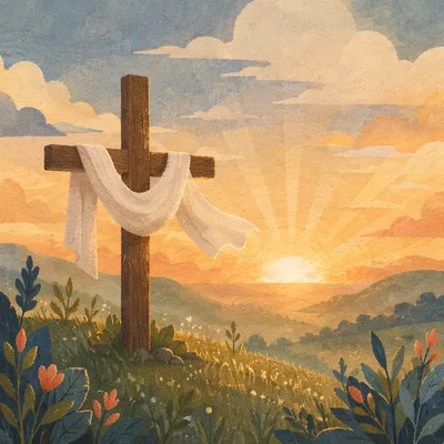 Easter Sunrise Cross with White Cloth