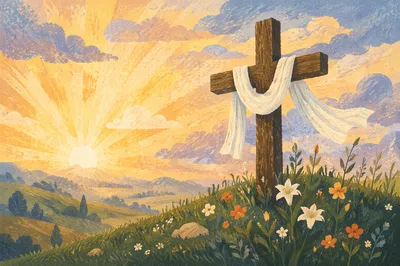 Easter Sunrise Cross with White Cloth