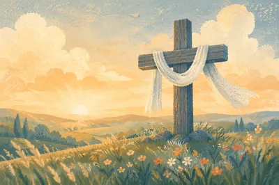Easter Sunrise Cross with White Cloth