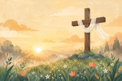 Easter Sunrise Cross with White Cloth