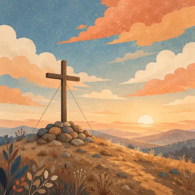 Easter Cross Sunrise Over Mountain Ridge