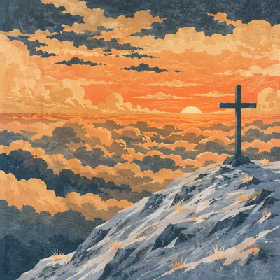 Easter Cross Sunrise Over Snowy Ridge