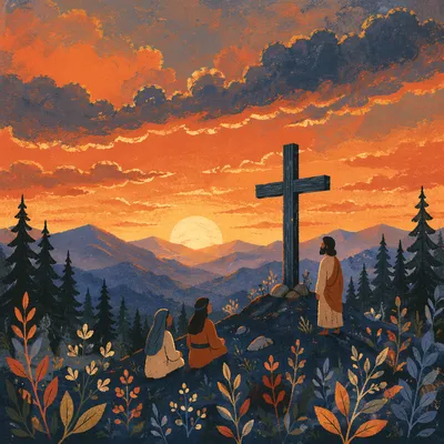 Easter Cross Sunrise Over Mountain Ridge