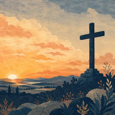 Easter Cross Sunrise Over Rural Hills