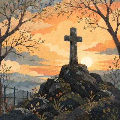 Easter Cross Sunrise on Rocky Hilltop