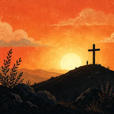 Easter Cross Sunrise Over Rugged Hillside