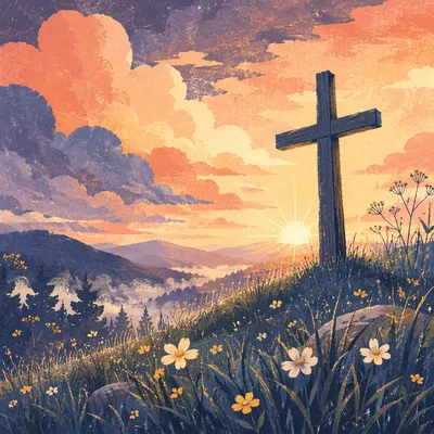 Easter Cross at Dramatic Spring Sunrise
