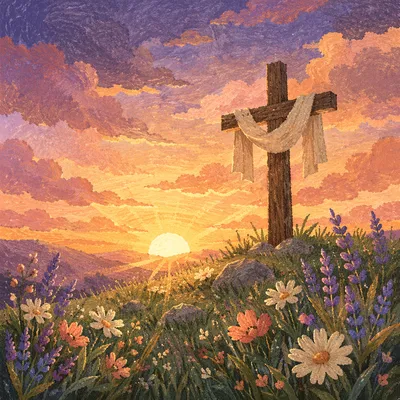 Easter Cross at Sunrise on Hill