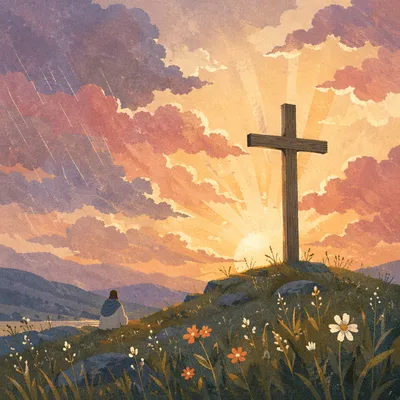 Easter Cross Sunrise Over Dewy Hill