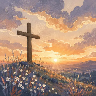 Easter Cross Sunrise Over Meadow Ridge