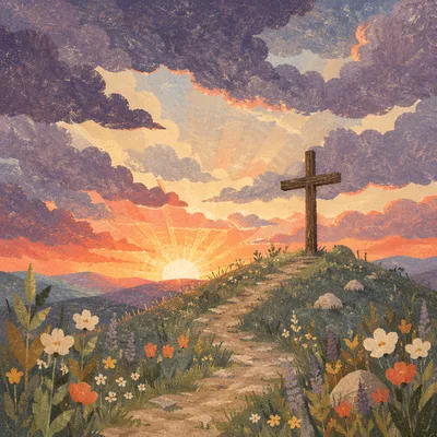 Easter Cross Sunrise on Grassy Hill