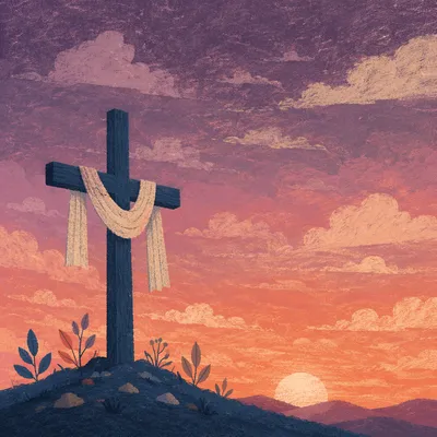 Easter Cross Silhouette at Dramatic Sunrise