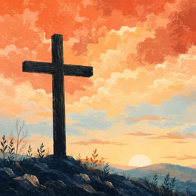 Easter Cross Silhouette at Dramatic Sunrise