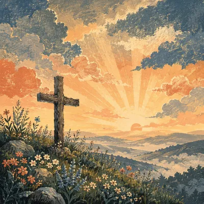 Easter Cross Sunrise Over Stormy Hilltop