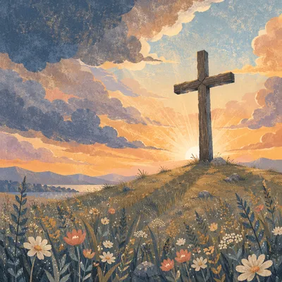 Easter Cross Sunrise Over Hopeful Meadow