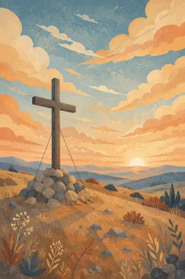 Easter Cross Sunrise Over Mountain Ridge
