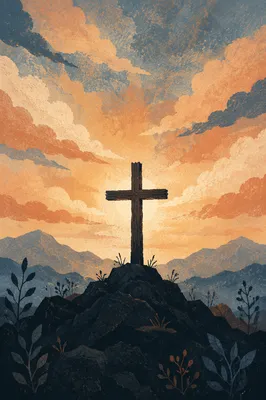 Easter Cross Sunrise Over Rugged Mountain Ridge