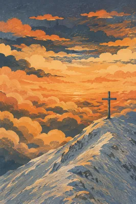 Easter Cross Sunrise Over Snowy Mountain Ridge