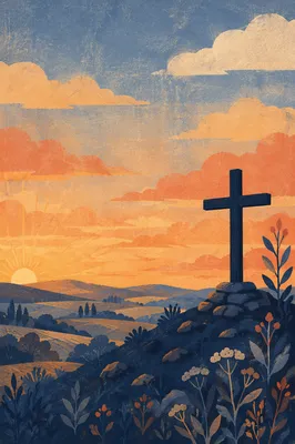 Dramatic Easter Cross Sunrise Over Rural Hills