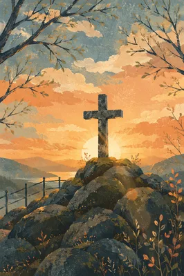 Easter Cross Sunrise on Rocky Hilltop