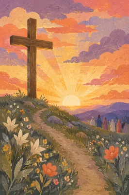 Easter Cross Sunrise on Grassy Hillside
