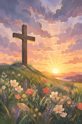 Easter Cross at Sunrise on Hillside