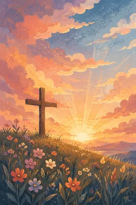 Easter Cross Sunrise Over Wildflower Hill