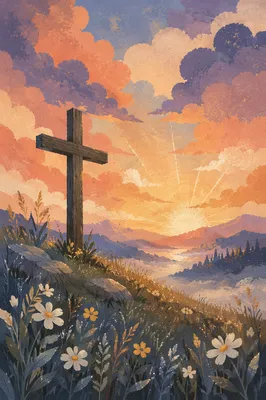 Easter Cross Sunrise Over Misty Meadow
