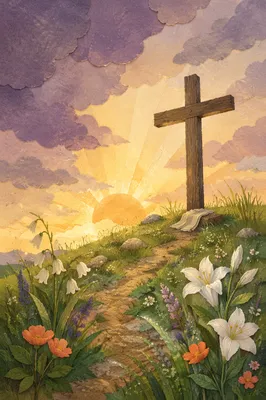 Easter Cross at Sunrise on Grassy Hill
