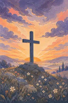 Easter Cross Sunrise Over Misty Meadow