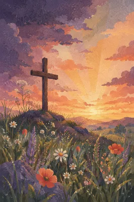 Easter Cross at Sunrise on Hillside