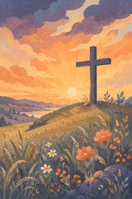 Easter Cross at Dramatic Sunrise Meadow