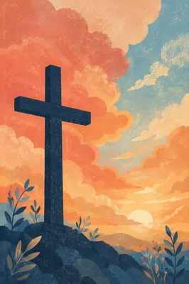 Easter Cross Silhouette at Dramatic Sunrise