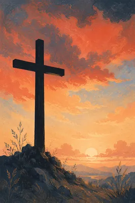 Silhouetted Easter Cross at Dramatic Sunrise