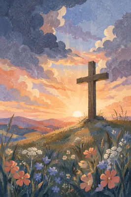 Easter Cross at Dramatic Sunrise Meadow