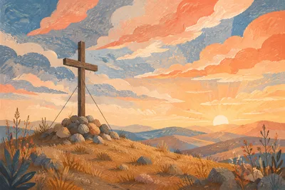 Easter Cross at Dramatic Mountain Sunrise