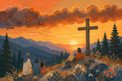 Easter Cross Sunrise Over Mountain Ridge